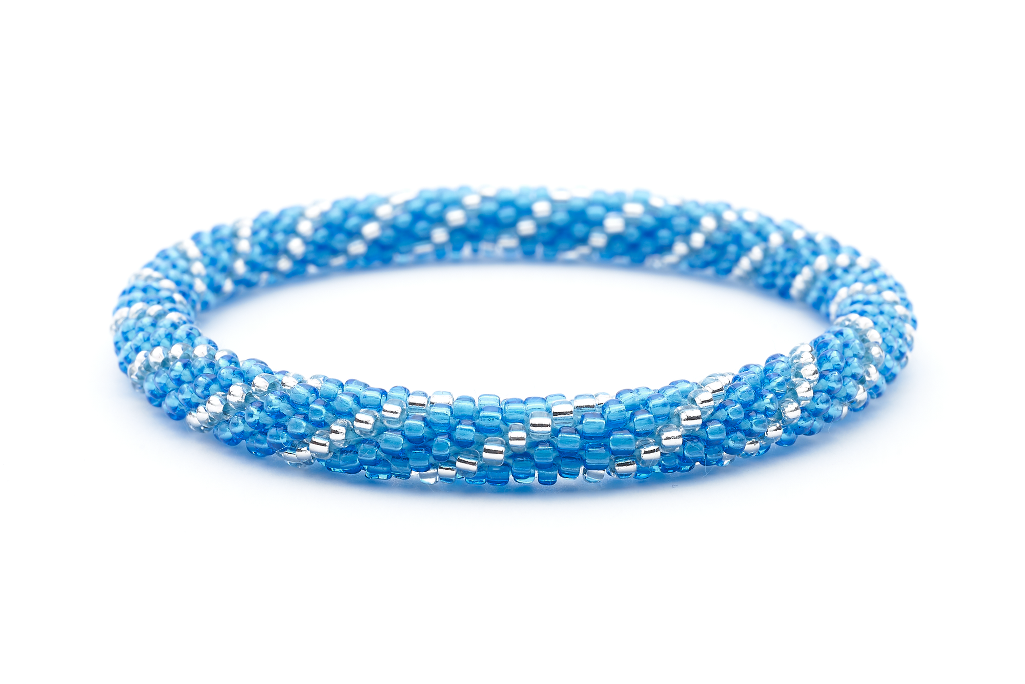 Handmade glass bead bracelet from Nepal, featuring a roll design. Also known as a beaded bracelet, seed bead bracelet, beach glass bracelet, or sea glass bracelet.