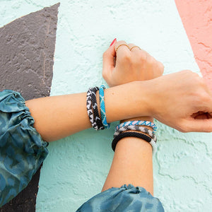 Handmade glass bead bracelet from Nepal, featuring a roll design. Also known as a beaded bracelet, seed bead bracelet, beach glass bracelet, or sea glass bracelet