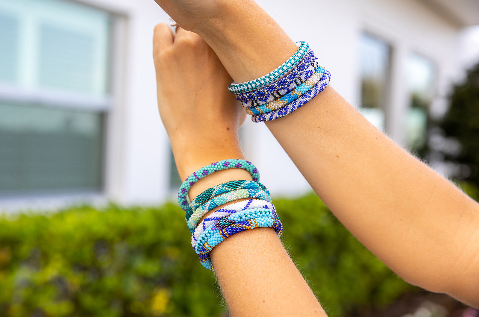 Handmade glass bead bracelet from Nepal, featuring a roll design. Also known as a beaded bracelet, seed bead bracelet, beach glass bracelet, or sea glass bracelet