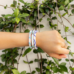 Handmade glass bead bracelet from Nepal, featuring a roll design. Also known as a beaded bracelet, seed bead bracelet, beach glass bracelet, or sea glass bracelet