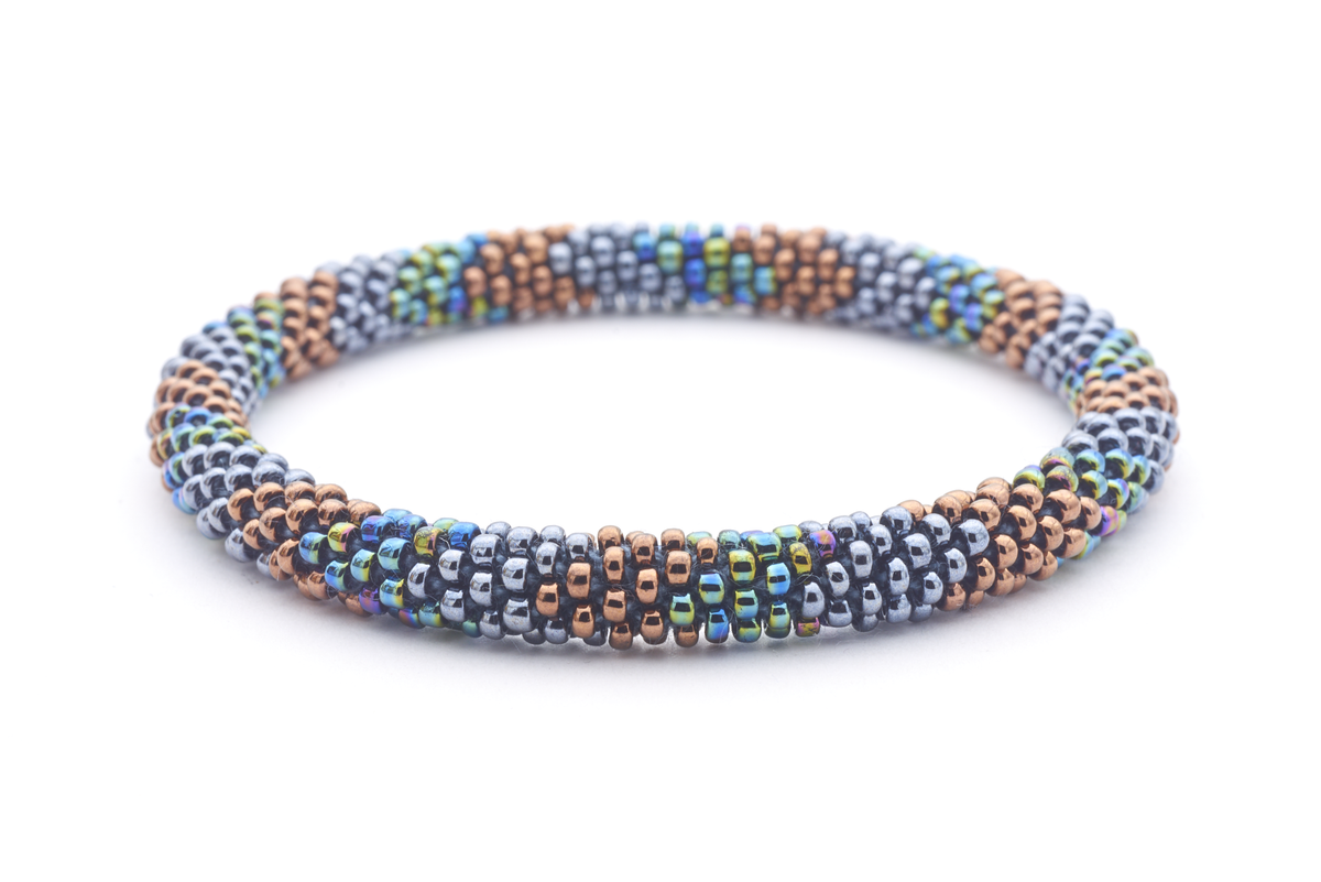 Handmade glass bead bracelet from Nepal, featuring a roll design. Also known as a beaded bracelet, seed bead bracelet, beach glass bracelet, or sea glass bracelet