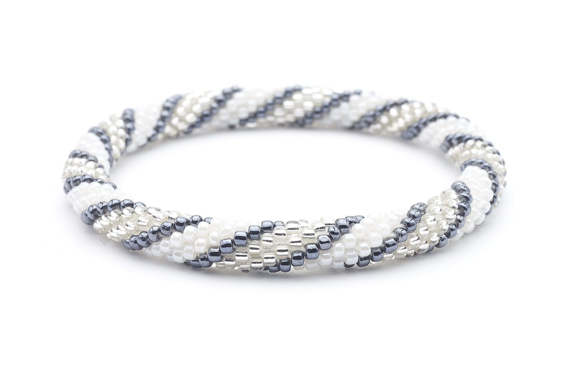 Handmade glass bead bracelet from Nepal, featuring a roll design. Also known as a beaded bracelet, seed bead bracelet, beach glass bracelet, or sea glass bracelet.