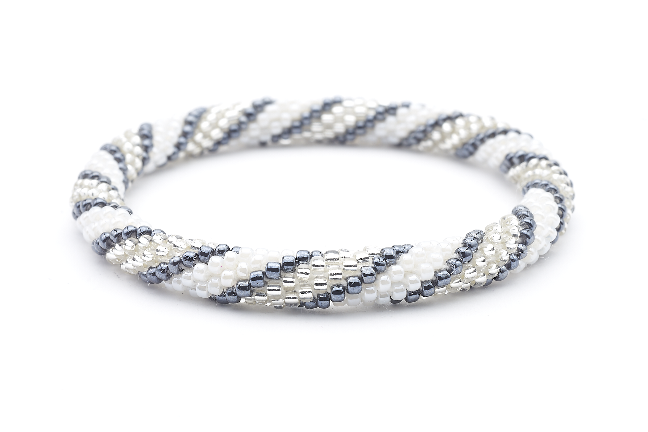 Handmade glass bead bracelet from Nepal, featuring a roll design. Also known as a beaded bracelet, seed bead bracelet, beach glass bracelet, or sea glass bracelet.