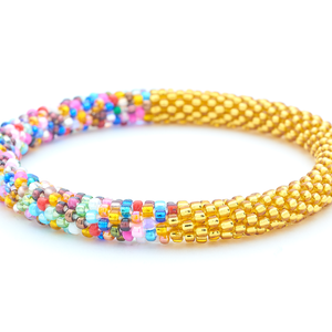 Handmade glass bead bracelet from Nepal, featuring a roll design. Also known as a beaded bracelet, seed bead bracelet, beach glass bracelet, or sea glass bracelet