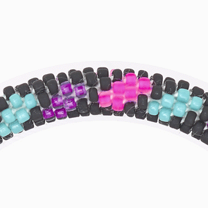 Sashka Co. handmade glass beaded friendship bracelet with matte black, matte pink, purple, and turquoise glass beads. Crafted in Nepal by skilled artisans.