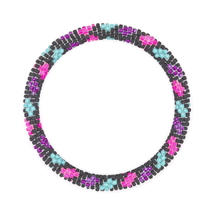 Sashka Co. handmade glass beaded friendship bracelet with matte black, matte pink, purple, and turquoise glass beads. Crafted in Nepal by skilled artisans.