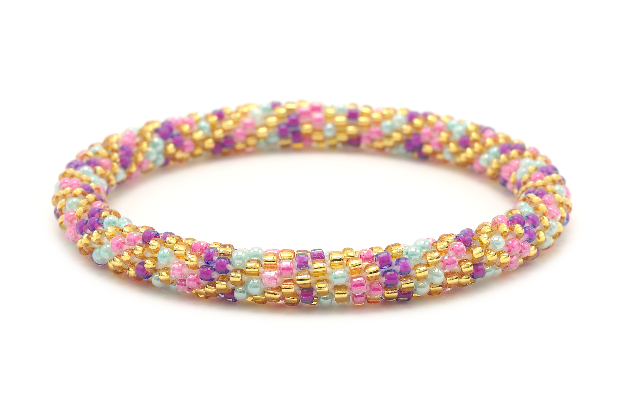 Handmade glass bead bracelet from Nepal, featuring a roll design. Also known as a beaded bracelet, seed bead bracelet, beach glass bracelet, or sea glass bracelet.