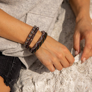 Handmade glass bead bracelet from Nepal, featuring a roll design. Also known as a beaded bracelet, seed bead bracelet, beach glass bracelet, or sea glass bracelet