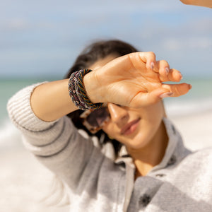 Handmade glass bead bracelet from Nepal, featuring a roll design. Also known as a beaded bracelet, seed bead bracelet, beach glass bracelet, or sea glass bracelet