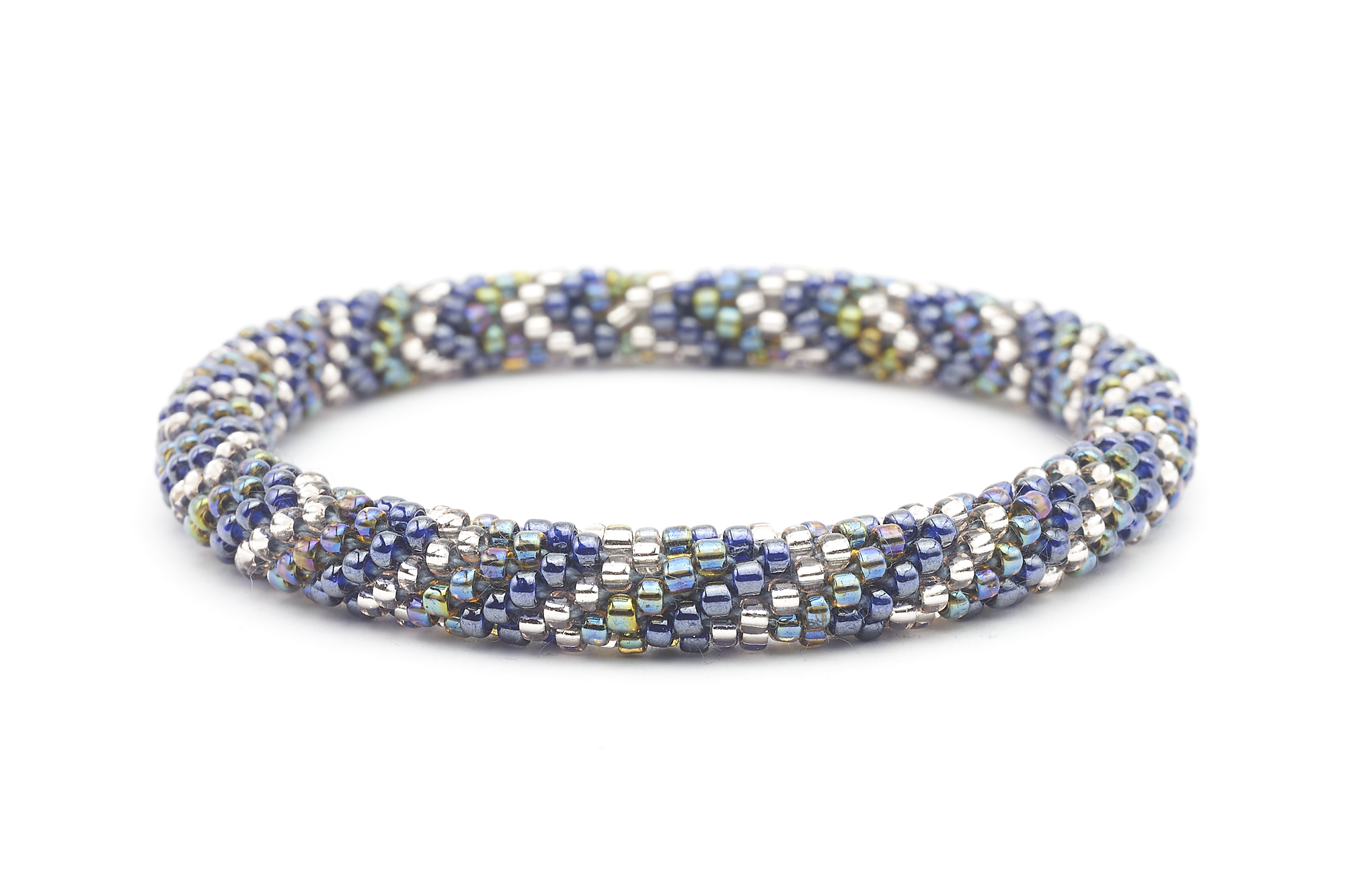 Handmade glass bead bracelet from Nepal, featuring a roll design. Also known as a beaded bracelet, seed bead bracelet, beach glass bracelet, or sea glass bracelet.