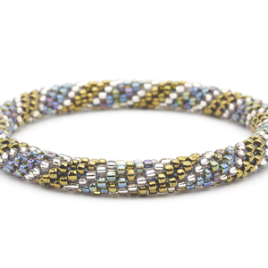 Handmade glass bead bracelet from Nepal, featuring a roll design. Also known as a beaded bracelet, seed bead bracelet, beach glass bracelet, or sea glass bracelet.