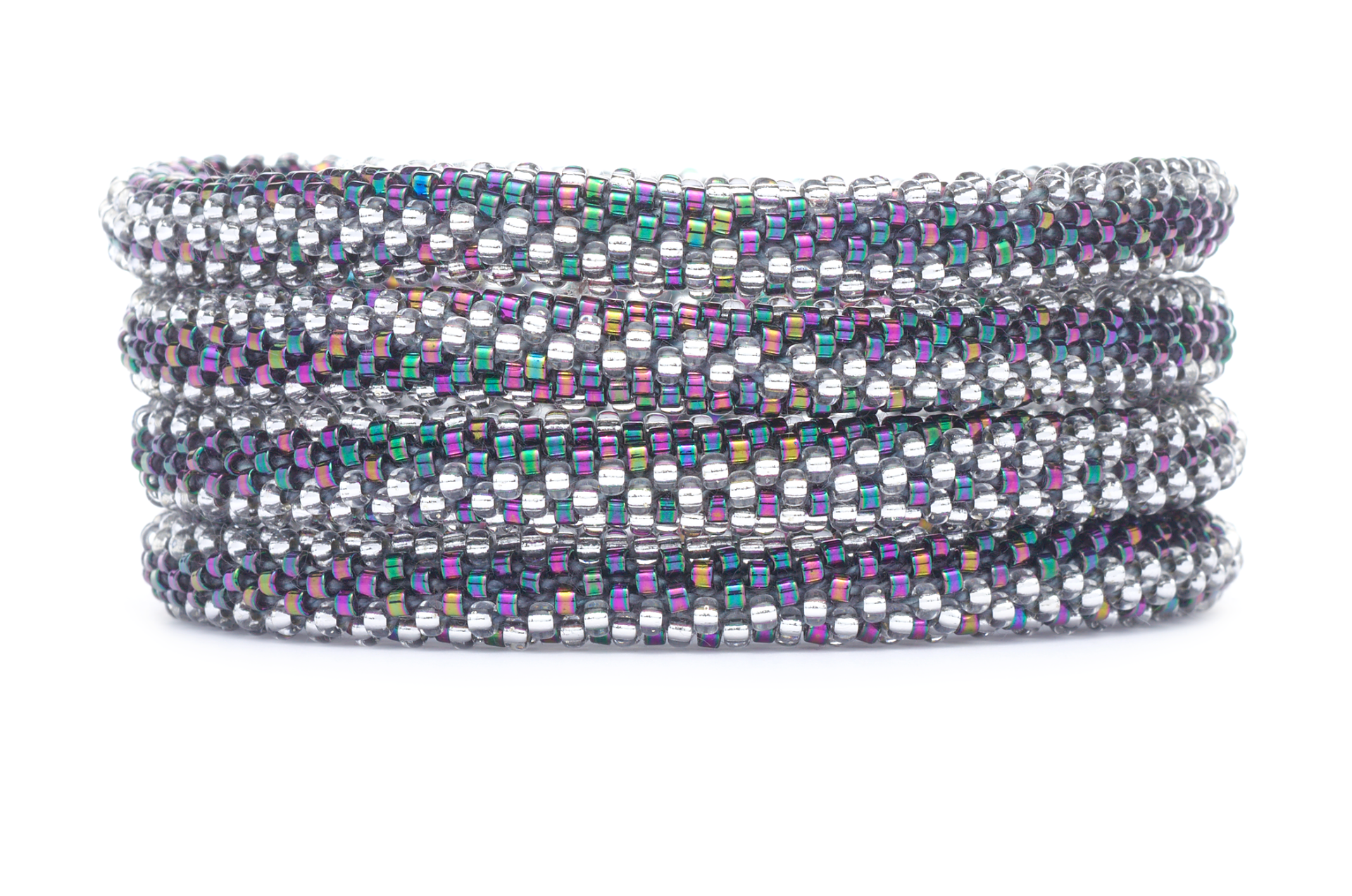 Handmade glass bead bracelet from Nepal, featuring a roll design. Also known as a beaded bracelet, seed bead bracelet, beach glass bracelet, or sea glass bracelet.