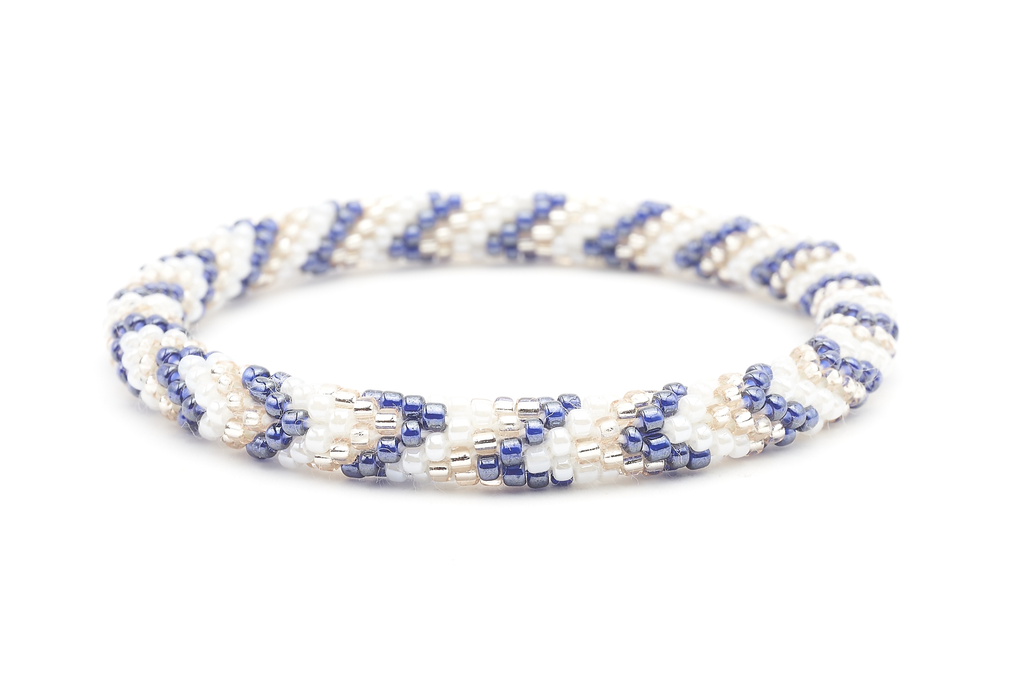 Handmade glass bead bracelet from Nepal, featuring a roll design. Also known as a beaded bracelet, seed bead bracelet, beach glass bracelet, or sea glass bracelet.