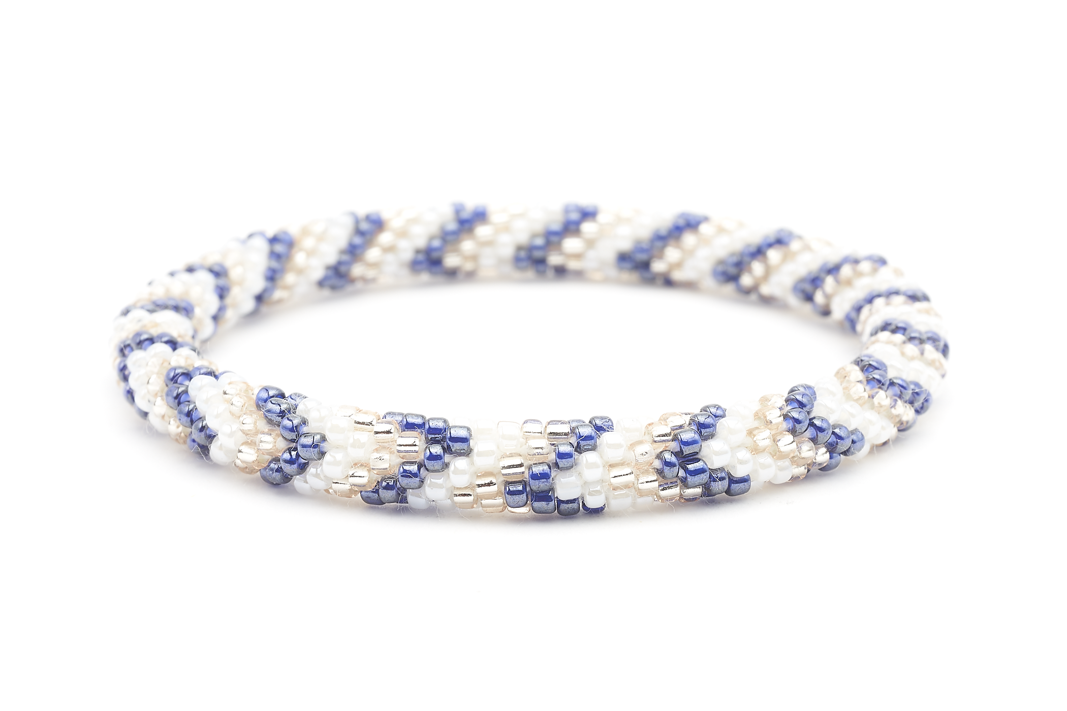 Handmade glass bead bracelet from Nepal, featuring a roll design. Also known as a beaded bracelet, seed bead bracelet, beach glass bracelet, or sea glass bracelet.