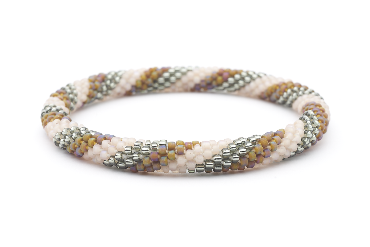 Handmade glass bead bracelet from Nepal, featuring a roll design. Also known as a beaded bracelet, seed bead bracelet, beach glass bracelet, or sea glass bracelet.