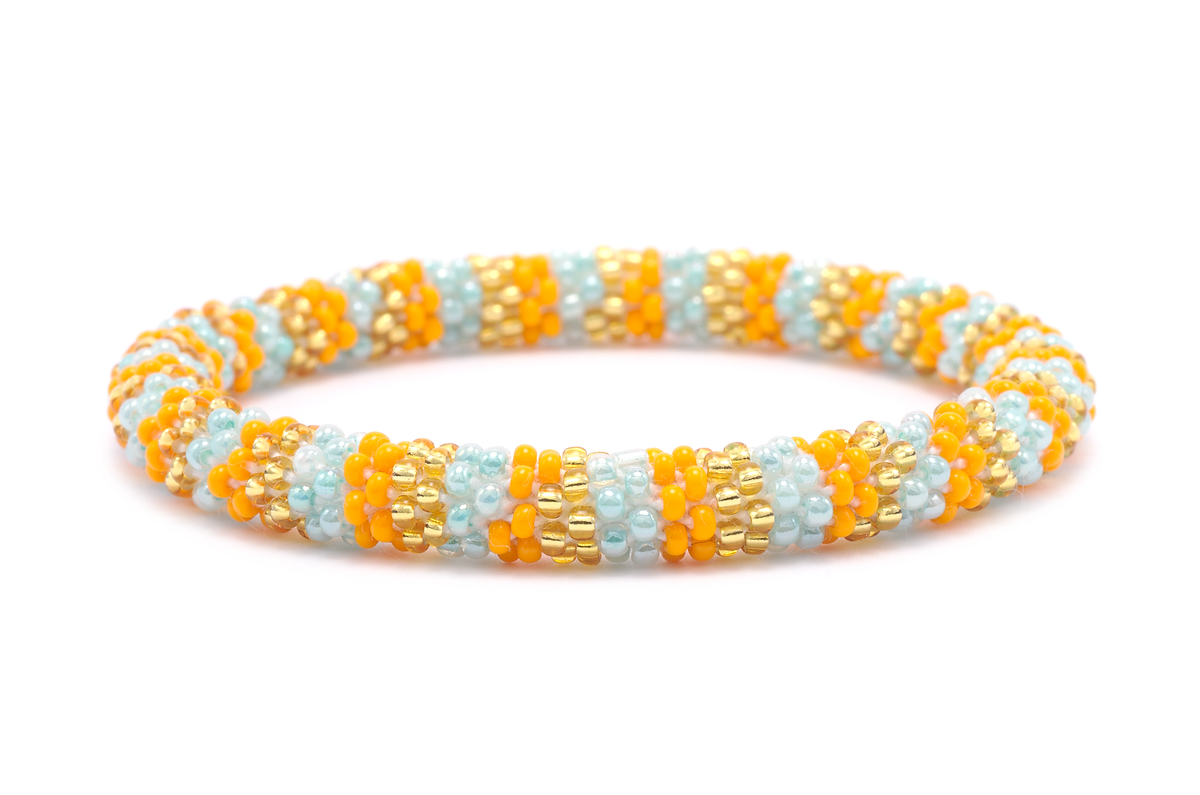 Handmade glass bead bracelet from Nepal, featuring a roll design. Also known as a beaded bracelet, seed bead bracelet, beach glass bracelet, or sea glass bracelet.