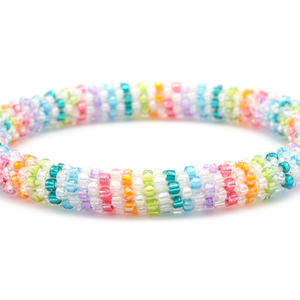 Handmade glass bead bracelet from Nepal, featuring a roll design. Also known as a beaded bracelet, seed bead bracelet, beach glass bracelet, or sea glass bracelet.