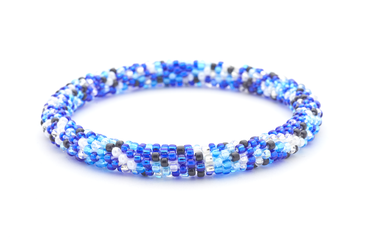 Handmade glass bead bracelet from Nepal, featuring a roll design. Also known as a beaded bracelet, seed bead bracelet, beach glass bracelet, or sea glass bracelet