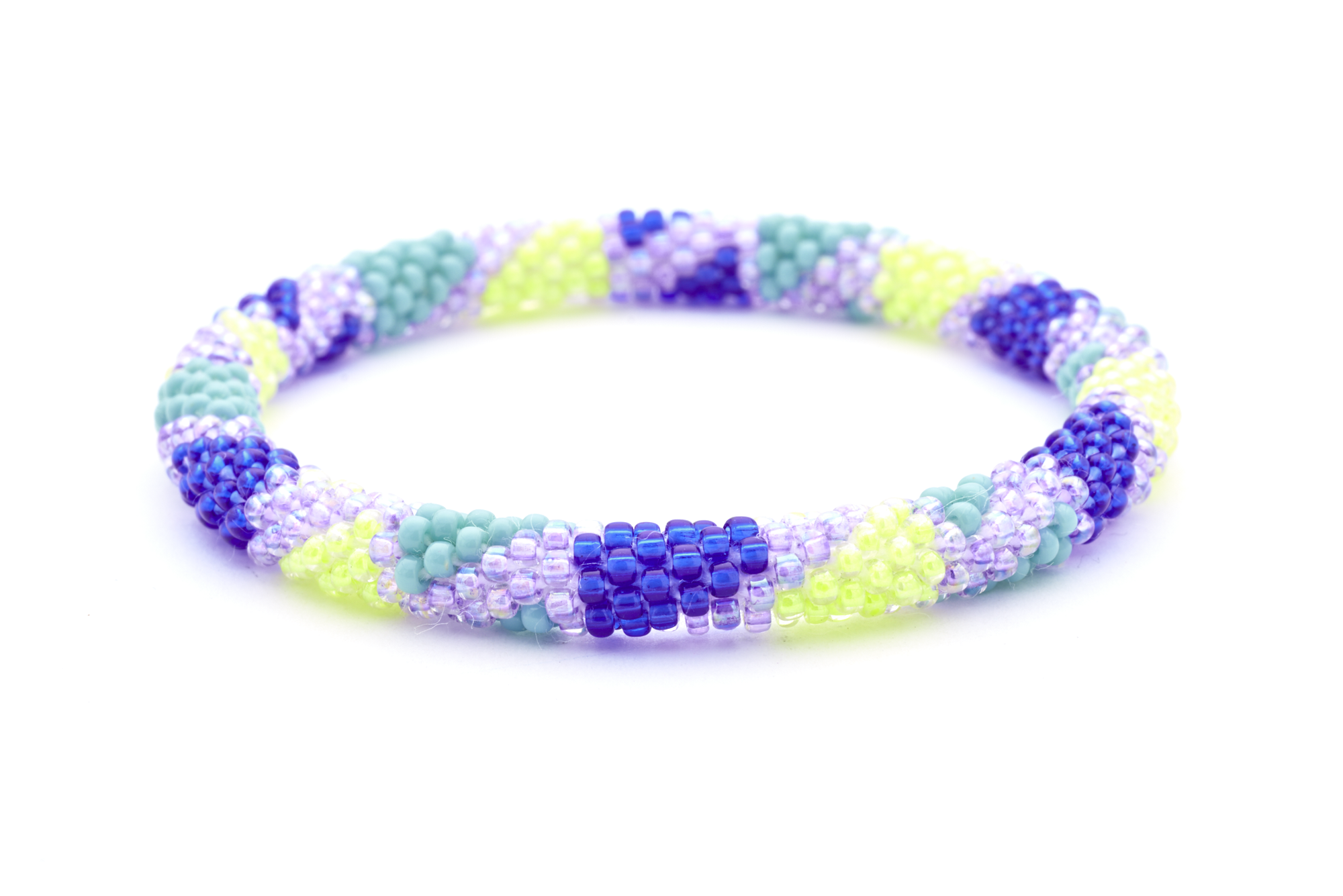 Handmade glass bead bracelet from Nepal, featuring a roll design. Also known as a beaded bracelet, seed bead bracelet, beach glass bracelet, or sea glass bracelet