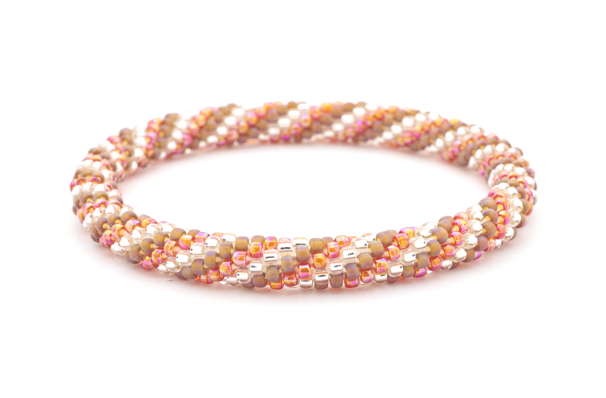 Handmade glass bead bracelet from Nepal, featuring a roll design. Also known as a beaded bracelet, seed bead bracelet, beach glass bracelet, or sea glass bracelet