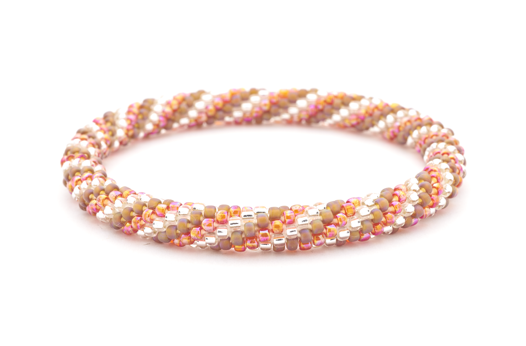 Handmade glass bead bracelet from Nepal, featuring a roll design. Also known as a beaded bracelet, seed bead bracelet, beach glass bracelet, or sea glass bracelet