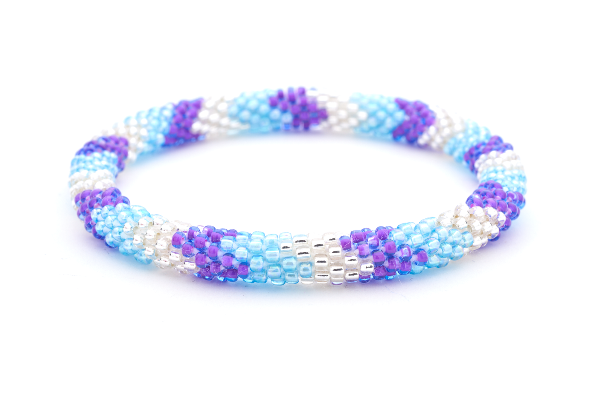 Handmade glass bead bracelet from Nepal, featuring a roll design. Also known as a beaded bracelet, seed bead bracelet, beach glass bracelet, or sea glass bracelet