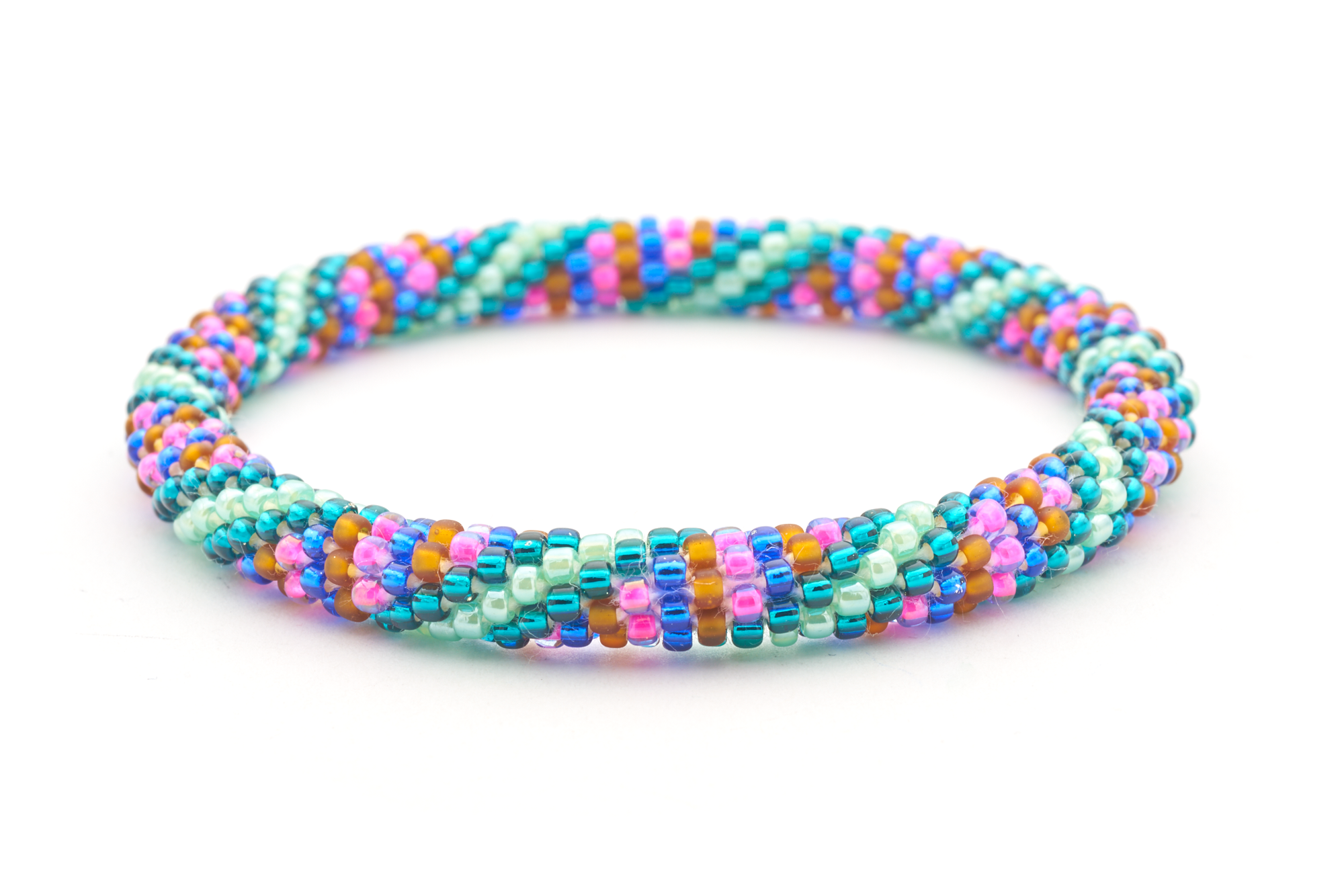 Handmade glass bead bracelet from Nepal, featuring a roll design. Also known as a beaded bracelet, seed bead bracelet, beach glass bracelet, or sea glass bracelet