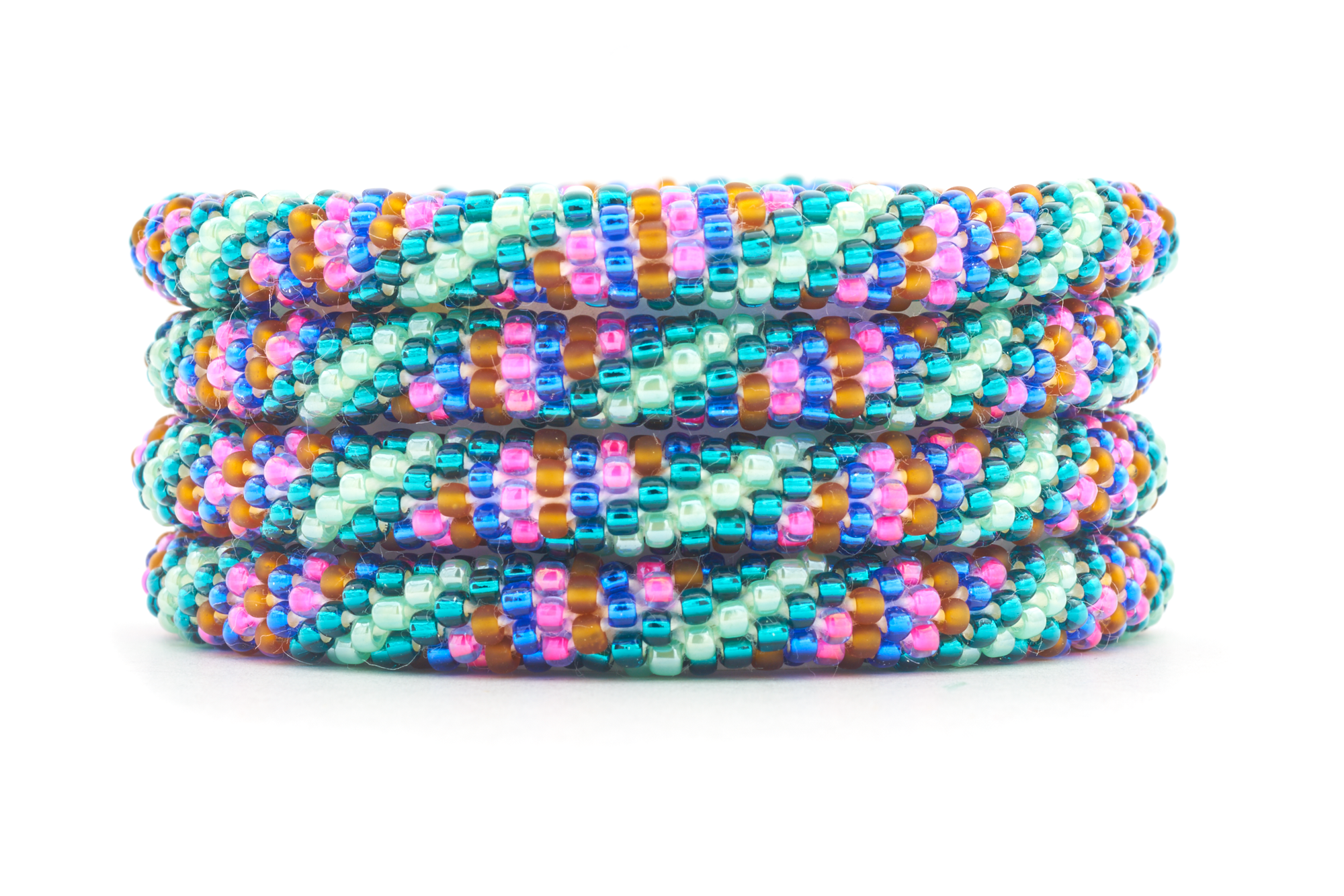 Handmade glass bead bracelet from Nepal, featuring a roll design. Also known as a beaded bracelet, seed bead bracelet, beach glass bracelet, or sea glass bracelet