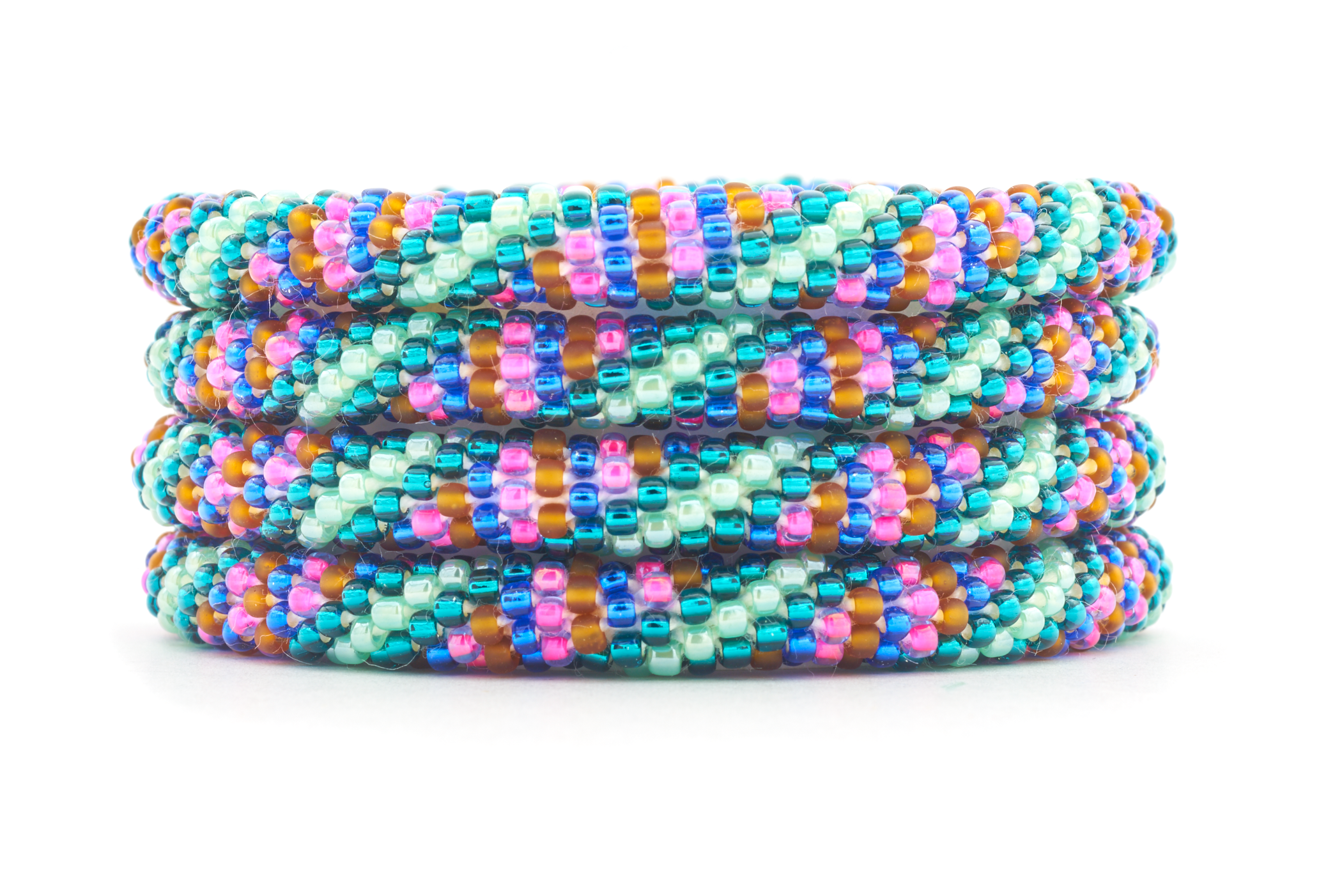 Handmade glass bead bracelet from Nepal, featuring a roll design. Also known as a beaded bracelet, seed bead bracelet, beach glass bracelet, or sea glass bracelet