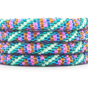 Handmade glass bead bracelet from Nepal, featuring a roll design. Also known as a beaded bracelet, seed bead bracelet, beach glass bracelet, or sea glass bracelet