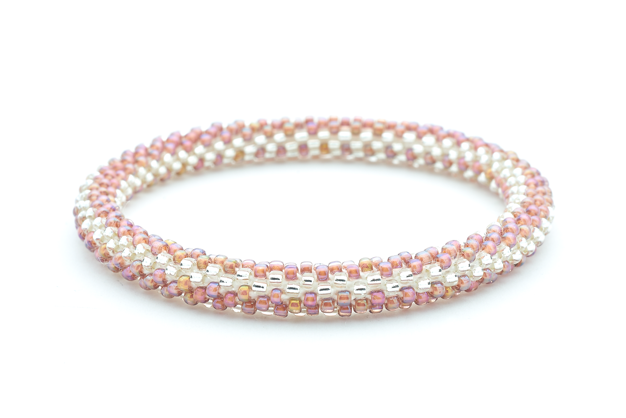 Handmade glass bead bracelet from Nepal, featuring a roll design. Also known as a beaded bracelet, seed bead bracelet, beach glass bracelet, or sea glass bracelet