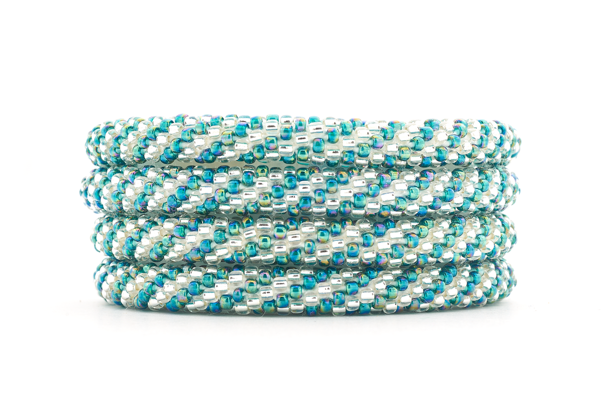 Handmade glass bead bracelet from Nepal, featuring a roll design. Also known as a beaded bracelet, seed bead bracelet, beach glass bracelet, or sea glass bracelet