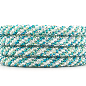 Handmade glass bead bracelet from Nepal, featuring a roll design. Also known as a beaded bracelet, seed bead bracelet, beach glass bracelet, or sea glass bracelet