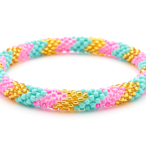 Handmade glass bead bracelet from Nepal, featuring a roll design. Also known as a beaded bracelet, seed bead bracelet, beach glass bracelet, or sea glass bracelet