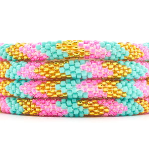 Handmade glass bead bracelet from Nepal, featuring a roll design. Also known as a beaded bracelet, seed bead bracelet, beach glass bracelet, or sea glass bracelet