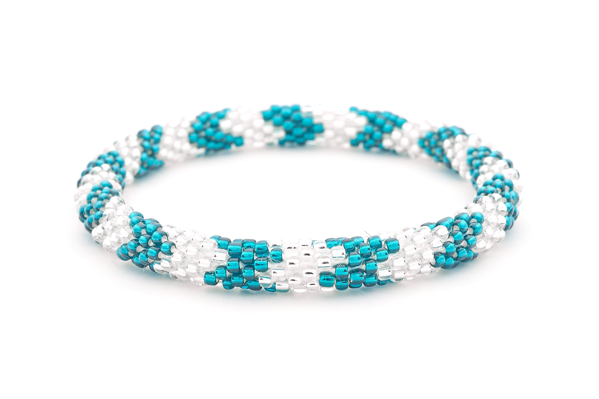 Handmade glass bead bracelet from Nepal, featuring a roll design. Also known as a beaded bracelet, seed bead bracelet, beach glass bracelet, or sea glass bracelet