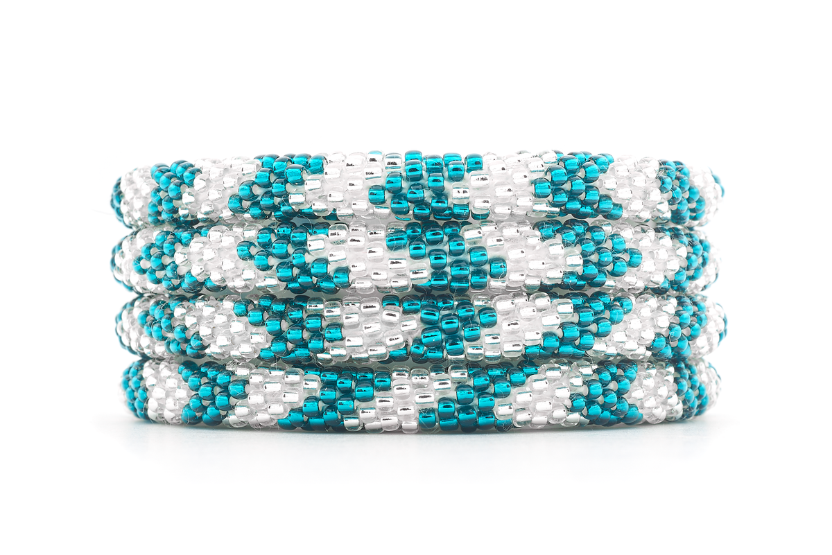 Handmade glass bead bracelet from Nepal, featuring a roll design. Also known as a beaded bracelet, seed bead bracelet, beach glass bracelet, or sea glass bracelet