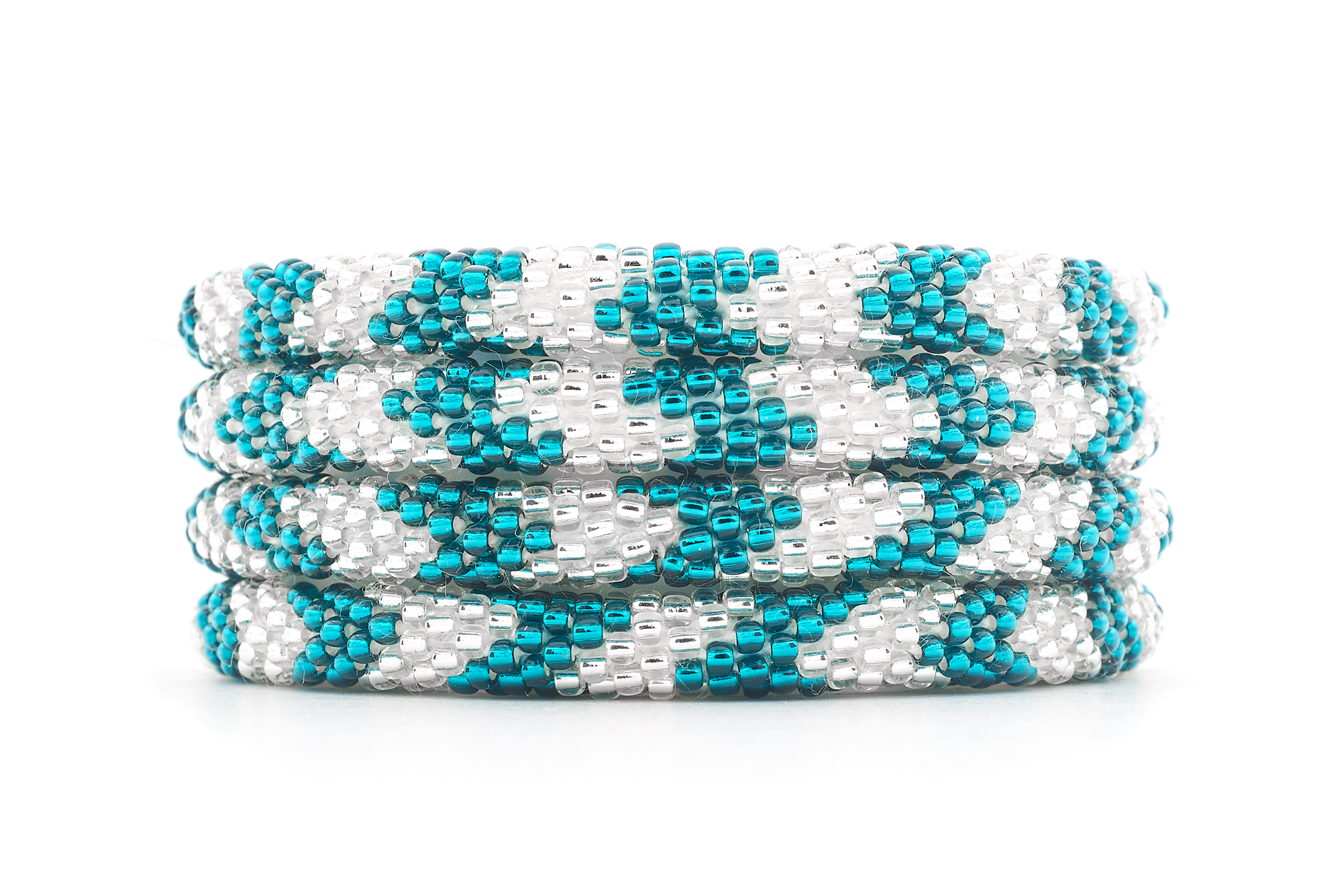 Handmade glass bead bracelet from Nepal, featuring a roll design. Also known as a beaded bracelet, seed bead bracelet, beach glass bracelet, or sea glass bracelet