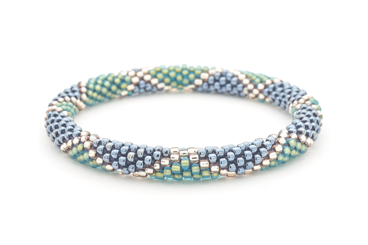 Handmade glass bead bracelet from Nepal, featuring a roll design. Also known as a beaded bracelet, seed bead bracelet, beach glass bracelet, or sea glass bracelet