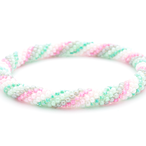 Handmade glass bead bracelet from Nepal, featuring a roll design. Also known as a beaded bracelet, seed bead bracelet, beach glass bracelet, or sea glass bracelet