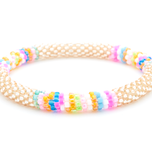 Handmade glass bead bracelet from Nepal, featuring a roll design. Also known as a beaded bracelet, seed bead bracelet, beach glass bracelet, or sea glass bracelet