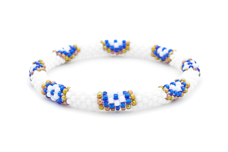 Handmade glass bead bracelet from Nepal, featuring a roll design. Also known as a beaded bracelet, seed bead bracelet, beach glass bracelet, or sea glass bracelet