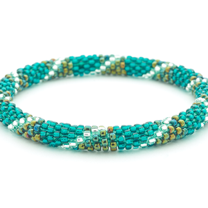 Handmade glass bead bracelet from Nepal, featuring a roll design. Also known as a beaded bracelet, seed bead bracelet, beach glass bracelet, or sea glass bracelet