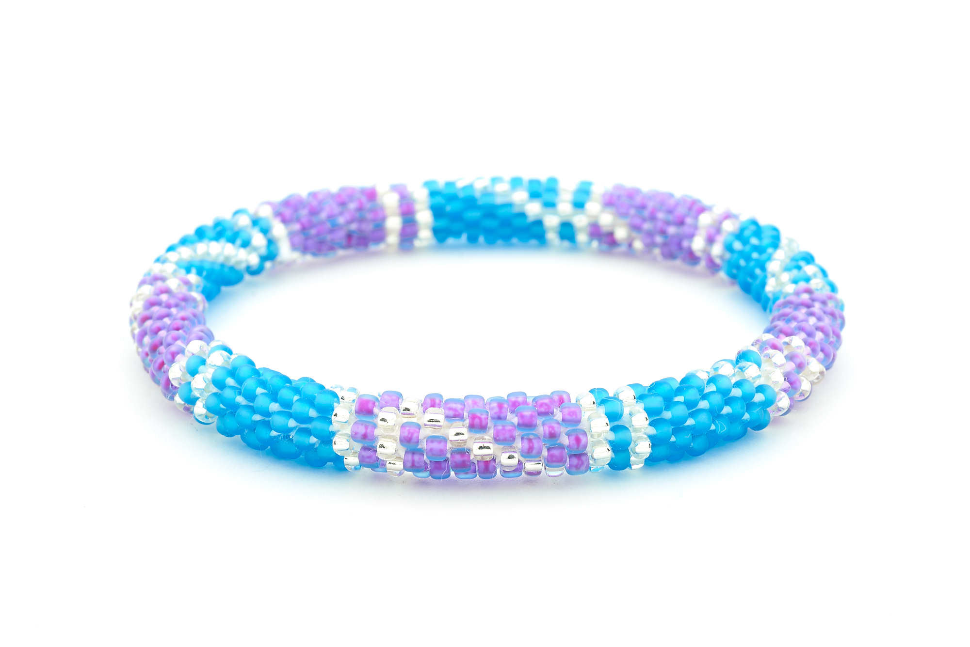 Handmade glass bead bracelet from Nepal, featuring a roll design. Also known as a beaded bracelet, seed bead bracelet, beach glass bracelet, or sea glass bracelet