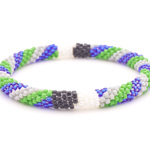 Handmade glass bead bracelet from Nepal, featuring a roll design. Also known as a beaded bracelet, seed bead bracelet, beach glass bracelet, or sea glass bracelet
