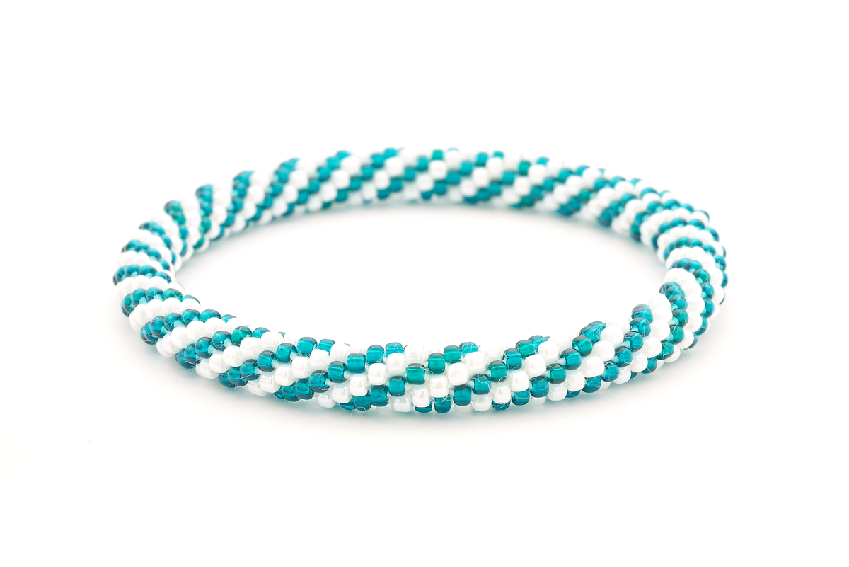 Handmade glass bead bracelet from Nepal, featuring a roll design. Also known as a beaded bracelet, seed bead bracelet, beach glass bracelet, or sea glass bracelet