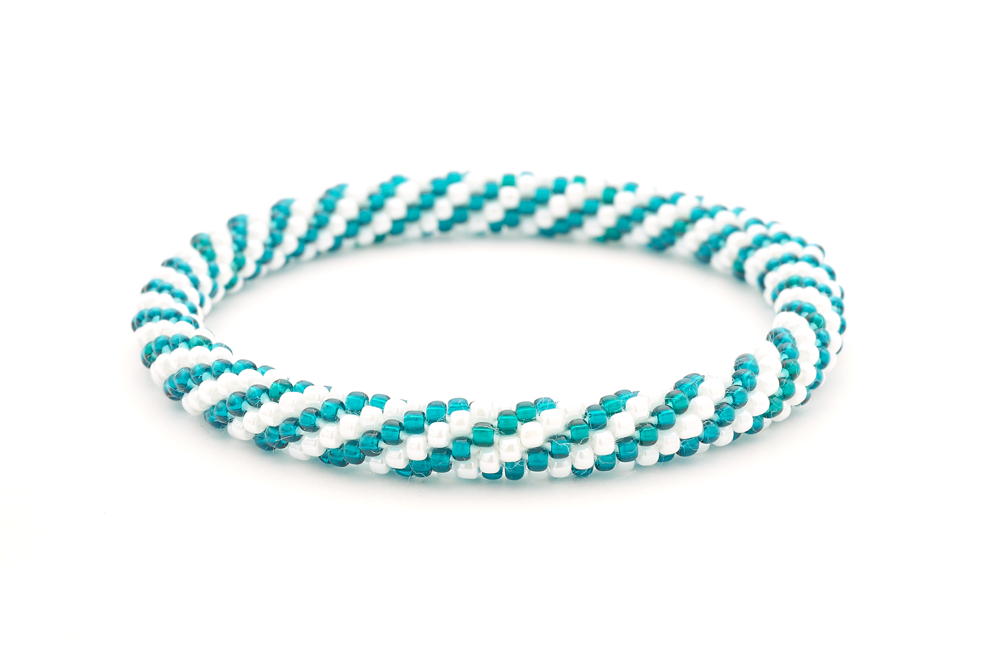 Handmade glass bead bracelet from Nepal, featuring a roll design. Also known as a beaded bracelet, seed bead bracelet, beach glass bracelet, or sea glass bracelet