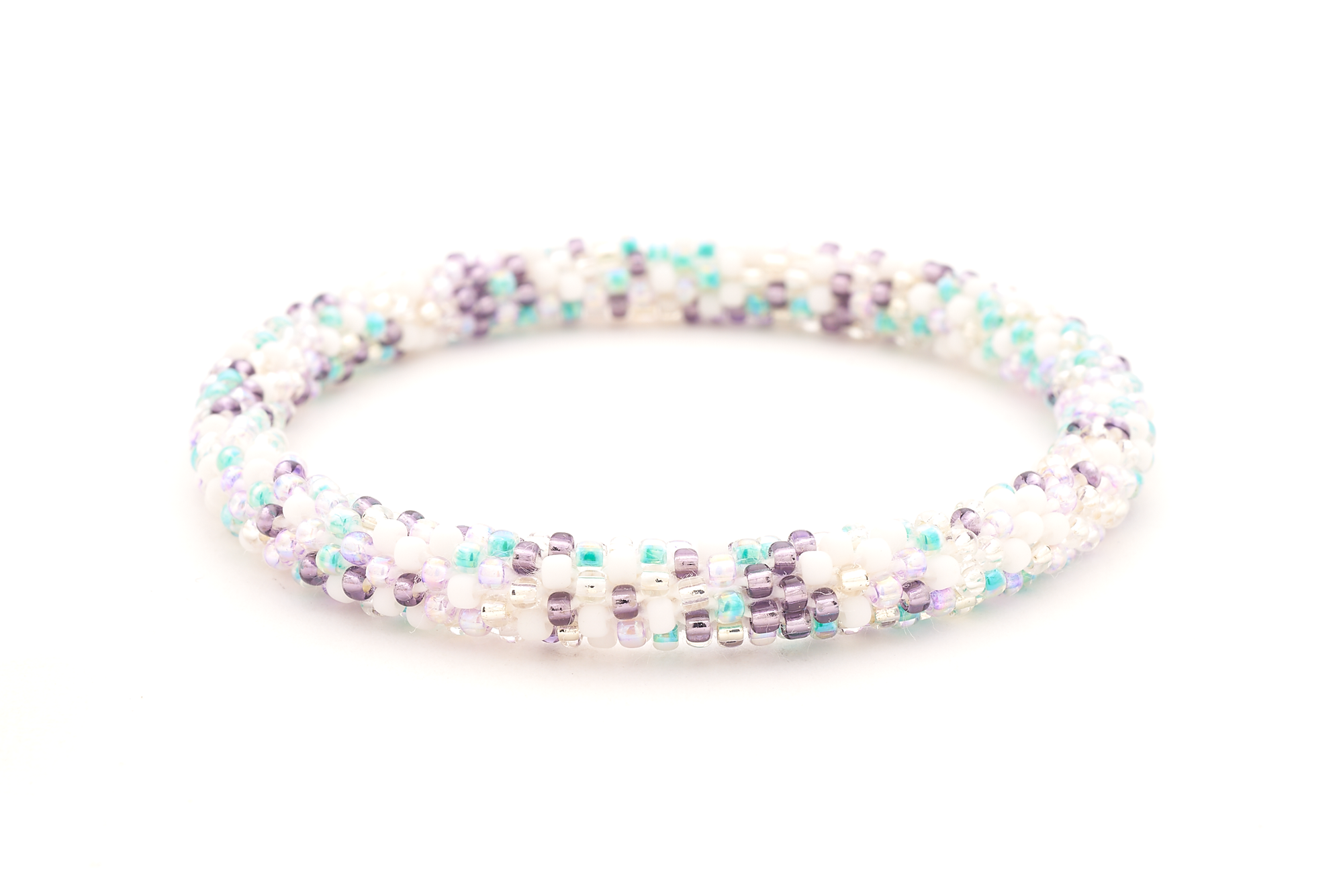 Handmade glass bead bracelet from Nepal, featuring a roll design. Also known as a beaded bracelet, seed bead bracelet, beach glass bracelet, or sea glass bracelet