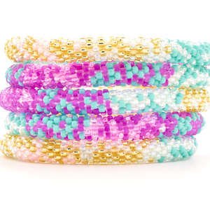Handmade glass bead bracelet from Nepal, featuring a roll design. Also known as a beaded bracelet, seed bead bracelet, beach glass bracelet, or sea glass bracelet