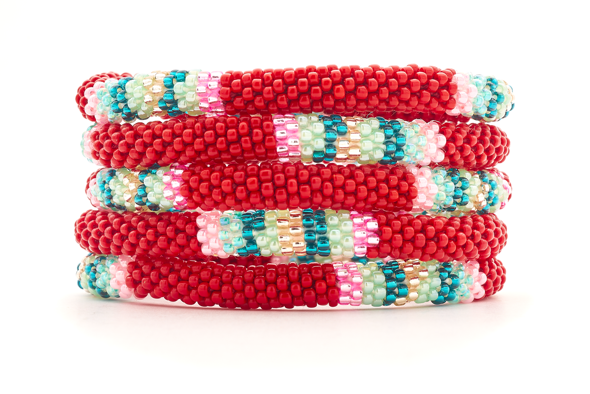 Handmade glass bead bracelet from Nepal, featuring a roll design. Also known as a beaded bracelet, seed bead bracelet, beach glass bracelet, or sea glass bracelet